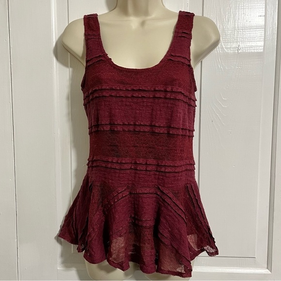 Ganni Maroon Red Lace Peplum Tank Top Small M2 - Picture 2 of 11